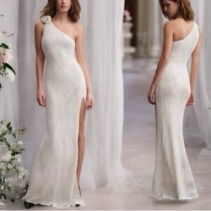 Ronny Kobo x BHLDN Owena XS 0/2 Off White 1-Shoulder Lace Column Bridal Wedding